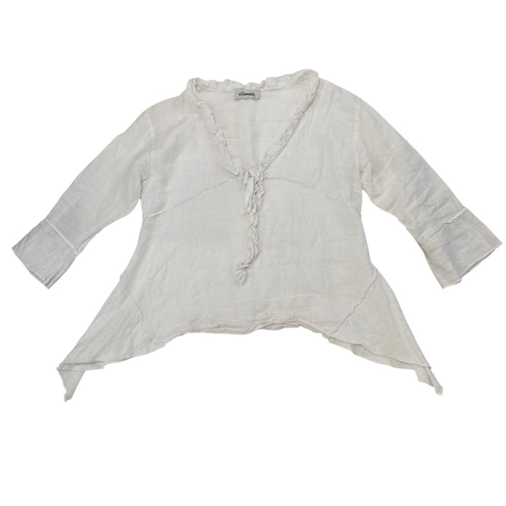 Ellamoda 100% Linen Tunic Made in EU Natural White Lagen Look M/L asymmetrical